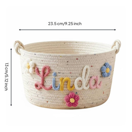 Embroidered Name Nursery Basket Multi-Functional Cotton Rope Nursery Basket