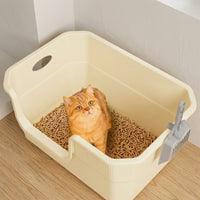 Cat Toilet Semi-Enclosed Sand Basin with Mat, PP Material Litter Tray for Large Indoor Pet, Anti Spillage Potty for Easy Daily Use