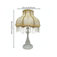 Fringe Table Lamp Decorative Table Lamp with Textile Shade Vintage-Inspired Princess-Style for Girls, Bedroom, Reading Corner
