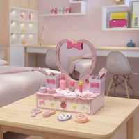 Kids Makeup Vanity Set Wooden Dressing Table Child Design Princess Pretend Makeup Table for Young Children, Playroom