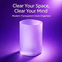 Blue Pen Organiser, Stackable Desk Organizer for Office, Transparent Desktop Storage for Stationery and Brush Holder