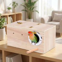 Chew Resistant Bird Box and Nest Boxes, Wood Horizontal Parakeet Breeding Case with Shavings, Hinged Door for Simple Maintenance