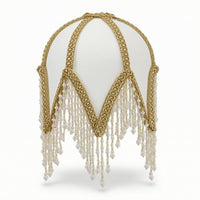 Lampshade Cover with Bead Fringe Linen-Textured for Photo Styling, Tea Rooms