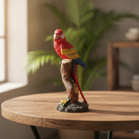 Resin Parrot Figurine Textured Parrot on Stump Statue Painted Finish Decorative Bird Statue for Office