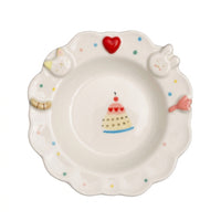 Cute Ceramic Dessert Plate, Bunny Cat Design