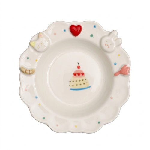 Cute Ceramic Dessert Plate, Bunny Cat Design