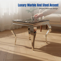 Minimalist Marble Corner Table, Stainless Steel, Small Apartment Accent