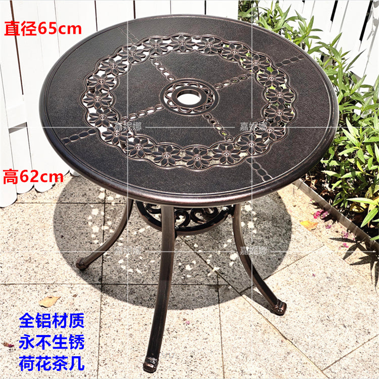 户外铝合金小尺寸带伞孔冰桶圆桌阳台休闲茶几出口外贸跨境方餐桌