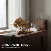 Golden Bovine Statue Nordic Design Charging Bovine Figurine Desktop Decor Imitation Bronze Finish Detailed Features