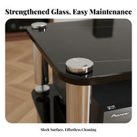 High-Fidelity Amplifier Stand Stainless Steel Columns Annealed Glass Stereo Cabinet High Load Capacity Shock-Absorbing Component Rack for Audiophiles