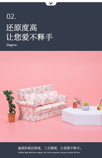 1:12 Dollhouse Miniature Furniture Model Living Room Micro Scene 12-Point Three-Seat Heart Sofa