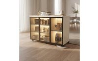 Lockable Casters Mobile Kitchen Island with Storage Large Capacity Mobile Kitchen Island Long-Lasting Work Surface Sintered Stone Top Sideboard Space Saving for Dining Room