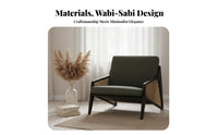 Woven Rear Armchair Wabi-Sabi Aesthetic Lounging Armchair Japanese Inspired Design Robust Wood Frame for Bedroom, Balcony