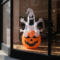 Spooky Inflatable Ghost with Pumpkin Cute Halloween Inflatable Ghost Funny Yard Decoration Indoor for Lawn