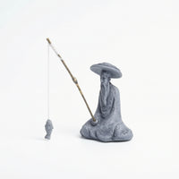 Mini Fisherman Figurine Small Fisherman Statue Rustic Miniature Landscape Decor Asian Zen for Gardeners