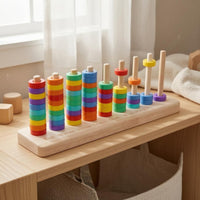 Counting Wooden Rainbow Loop Toss Toy Educational Wooden Stacking Rings Game Fine Motor Skills Rainbow Stacking Toy Hand-Eye Coordination