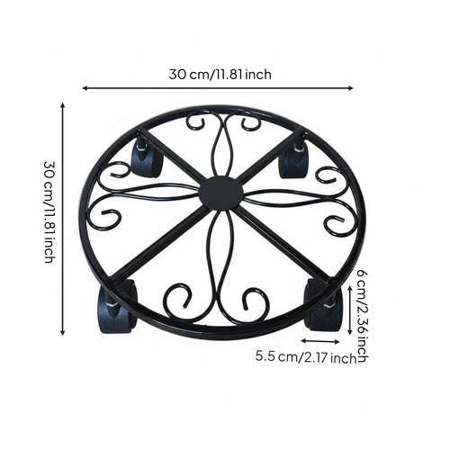 Round Plant Trolley Movable Metal Plant Stand with Wheels Sturdy for Balcony