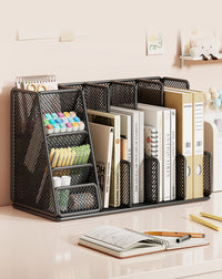 4-Tier Desktop File Organizer with Divider, Anti-Tip Bookend, Simple Reading Stand
