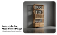 Serene-Inspired Design Chinese Curio Shelf With Storage Drawers Multi-Compartment Curio Stand long-lasting Construction display shelf Space-Saving for Tea aficionados, Collectors, Office Workers, Study Room, Bedroom, Entryway