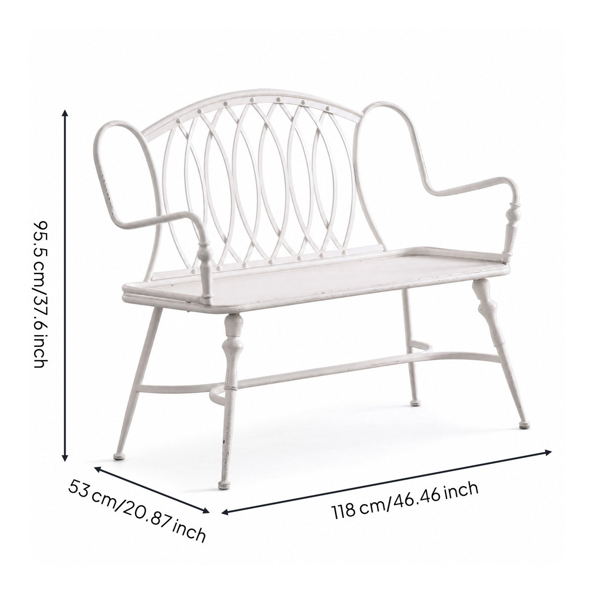 Garden Bench with Armrests Vintage Metal Bench Antique-Look Furniture for Homeowners, Gardeners, Entryway