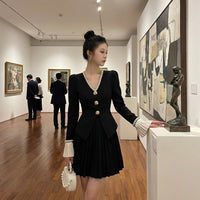 Flared Dress with Pleated Cuffs Soft Material Long Sleeve Black Dress Lined for Fashion Enthusiasts, Young Adults, Party, Cocktail Events