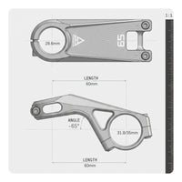 65 Degree Stem Aluminum Alloy Stem with Split Clamp CNC Machined Component for Mountain Bikers, Cyclists