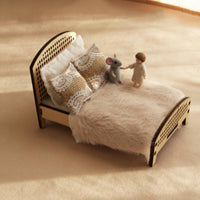 Miniature Bed with Wooden Frame Vintage-Styled Dollhouse Bed