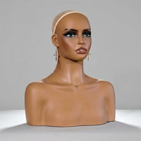 Mannequin Head with Shoulders PVC Mannequin Bust Ear-Shaped Structure Wig Display Head