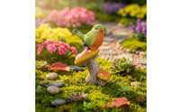 Mushroomed Bird Statue Handcrafted Look Bird on Mushroomed Figurine Whimsical Design Outdoor Decoration for Garden, Yard