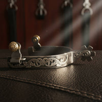 Stainless Steel Boot Spurs Hand Engraved Stainless Steel Spur German Silver Trim