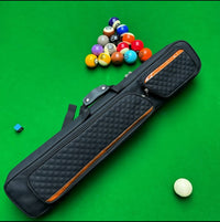 Black Leather Grain Billiard Cue Bag with 7 Pockets