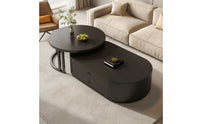 Low-Profile Nesting Coffee Table with Drawers Contemporary Oval Coffee Table with Storage Multi-Functional Versatile for Living Room