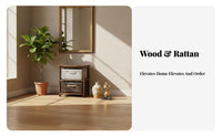 Narrow Bedside Storage Cabinet Woven Baskets Solid Wood Frame Drawer Unit Rope Handles Nightstand End Table for Bedroom, Hallway