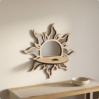 Wooden Cumulus Mirror Plant Holder Sun Wall Planter Rustic Design for Bedroom