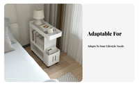 Narrow C-Shaped Table Space-Saving Nightstand 2-Tier Storage for Study, Students