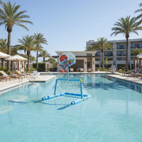 Buoyant Basketball Hoop and Soccer Goal Material Pool Basketball Soccer Game Puncture-Resistant Inflatable Pool Game Set for Kids, Backyard