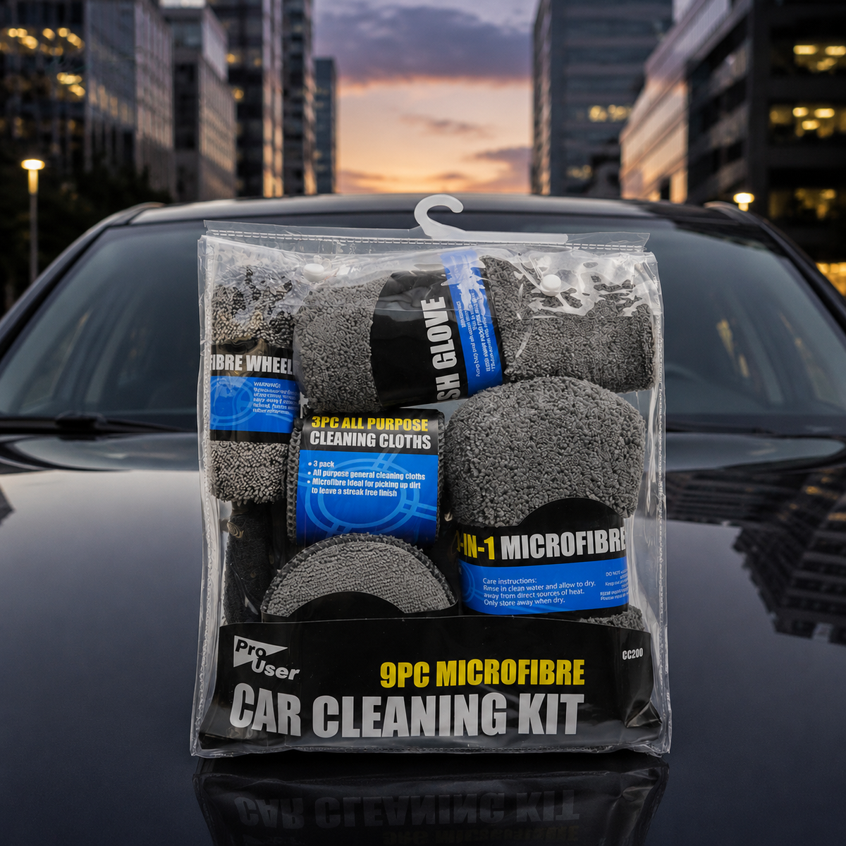 9 Piece Car Cleaning Kit, Microfibre Car Detailing Kit with Wash Mitt, Wheel Brush & Cleaning Sponge, Car Washing Products for Enthusiasts
