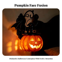 Spooky Pumpkin Light with Witch Hat | Warm Internal Glow, Jack-O'-Lantern with wing wing-like projections, for Porch