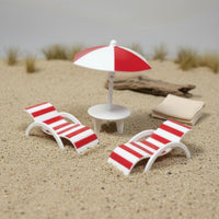 3 Pieces Pretend Play Micro Landscape Beach Decor Realistic Design Dollhouse Beach Furniture DIY Landscaping Miniature Patio Umbrella Set Lifelike for Children, Collectors, Hobbyists, Miniature Scene