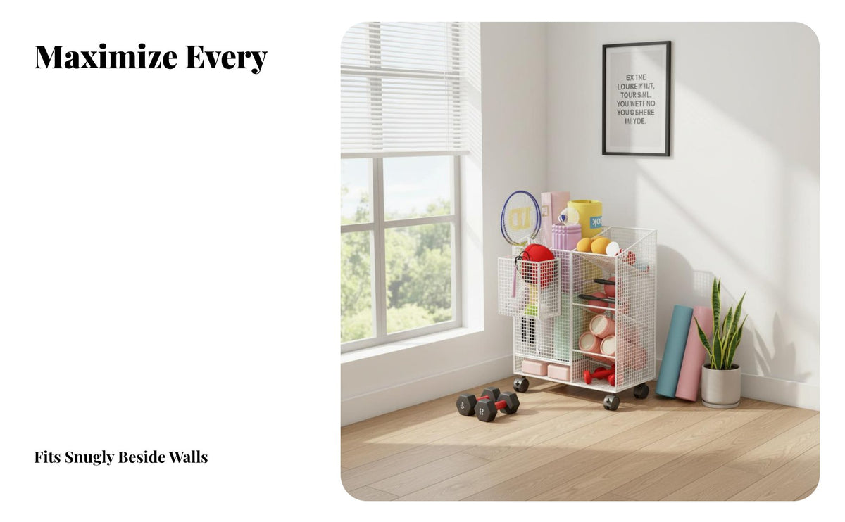 Fitness Mat Storage Rack Space Saving Home Gym Rolling Cart Large Capacity Home Gym Storage Cart for Yogis, Living Room