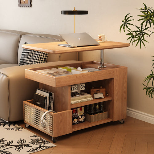 Rolling Adjustable Top Side Table Mobile Storage Cart Nightstand C-shaped Table with Wheels and Lockable Casters for Apartment Dwellers Small Areas Adults Living Room