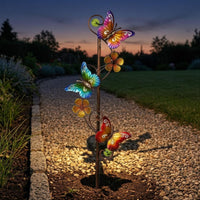 Metal Butterfly Solar Stake Bronze-Colored Flower Stake Light Warm String Lights