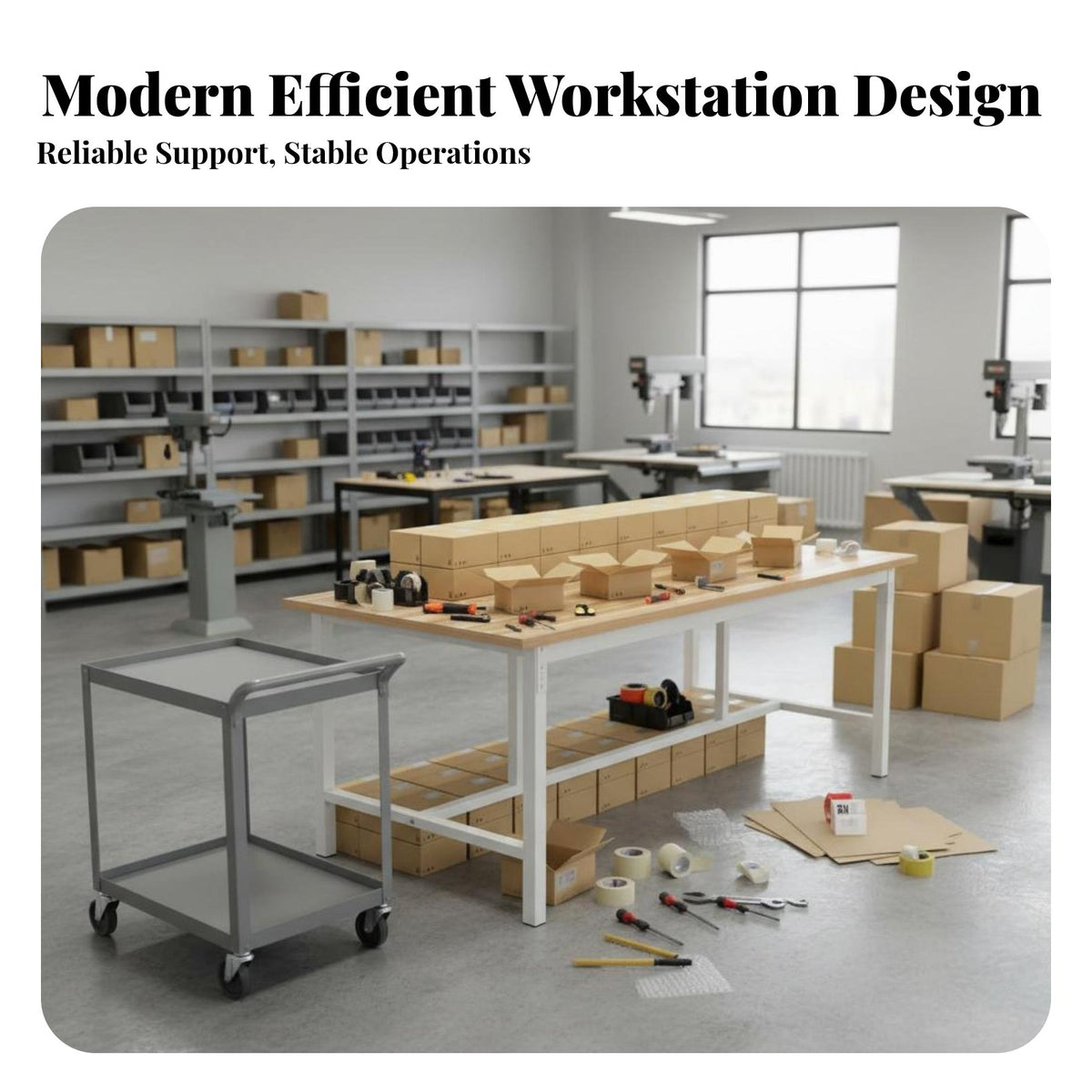 Double Layer Packing Table Wide Tabletop Heavy Duty Work Table Wear Resistant Industrial Workbench for Technicians, Woodworkers, Lab, Basement