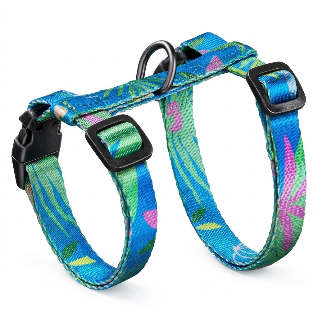 Adjustable Cat Harness and Leash Set, Escape-Resistant Nylon Vest Style for Cats, H-Style No Pull Outdoor Kitten Gear in Custom Patterns