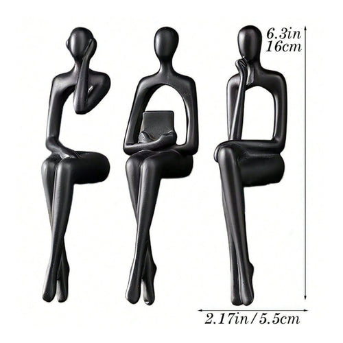 3 Pieces Abstract Seated Figurines Polished Sculpted Figurine Set Slim Stretched