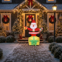 Inflatable Santa with Gift Box Giant Santa with Gift Box Christmas Inflatable Stable Outdoor Decoration Festive for Yard, Lawn