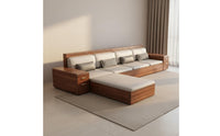 Walnut Wood Storage Sectional Two-Season-Season Use L-Shaped Wooden Sofa Water Resistant Material Chinese Design Sofa Set for Living Room