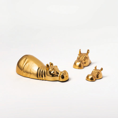 3 Pieces Hippo Figurine Shiny Hippo Ornament Sculptural Decor for Entryway