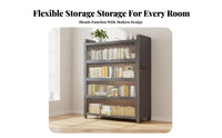 Dust-Proof Multi-Tier Shelf with Fluted Doors Sturdy Construction Bookcase Strong Load-Bearing Storage Cabinet Rust-Resistant for Book Lovers, Homeowners, Living Room, Bedroom, Home Office, Entryway