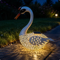 2 Pieces Solar Swan Statue Warm Radiance Metal Swan Lawn Light Gift Idea